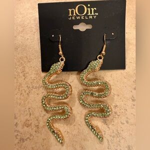 NWT’s Noir green rhinestone gold slithering snake earrings